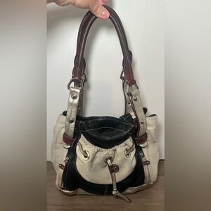 B. Makowsky Cream, Black, &‎ Metallic Pebbled Leather Hobo Bag.